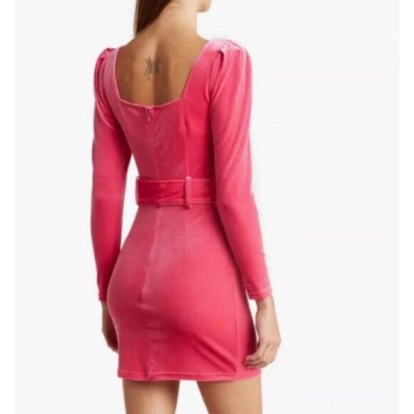 Blu Pepper Velour Belted Bodycon‎ Mini Dress Hot Pink Size L - Picture 2 of 14